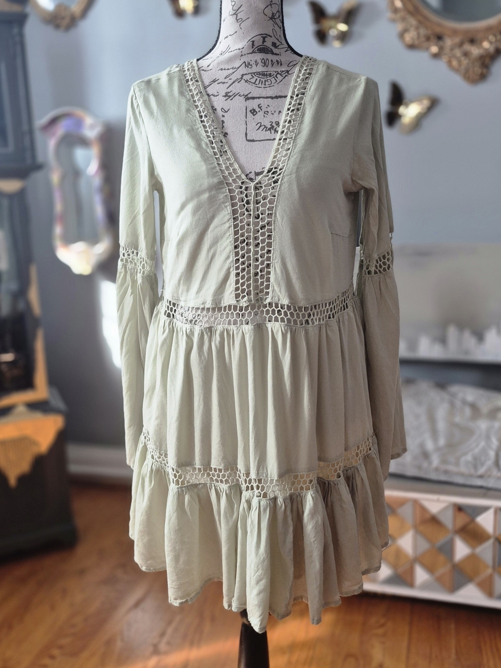 Light Sage Casual Boho Dress Medium